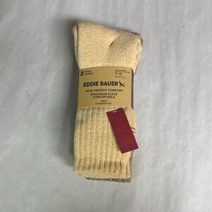 New Eddie Bauer Socks Men’s 2 Pair Tan Heavyweight Comfort Crew Casual Active